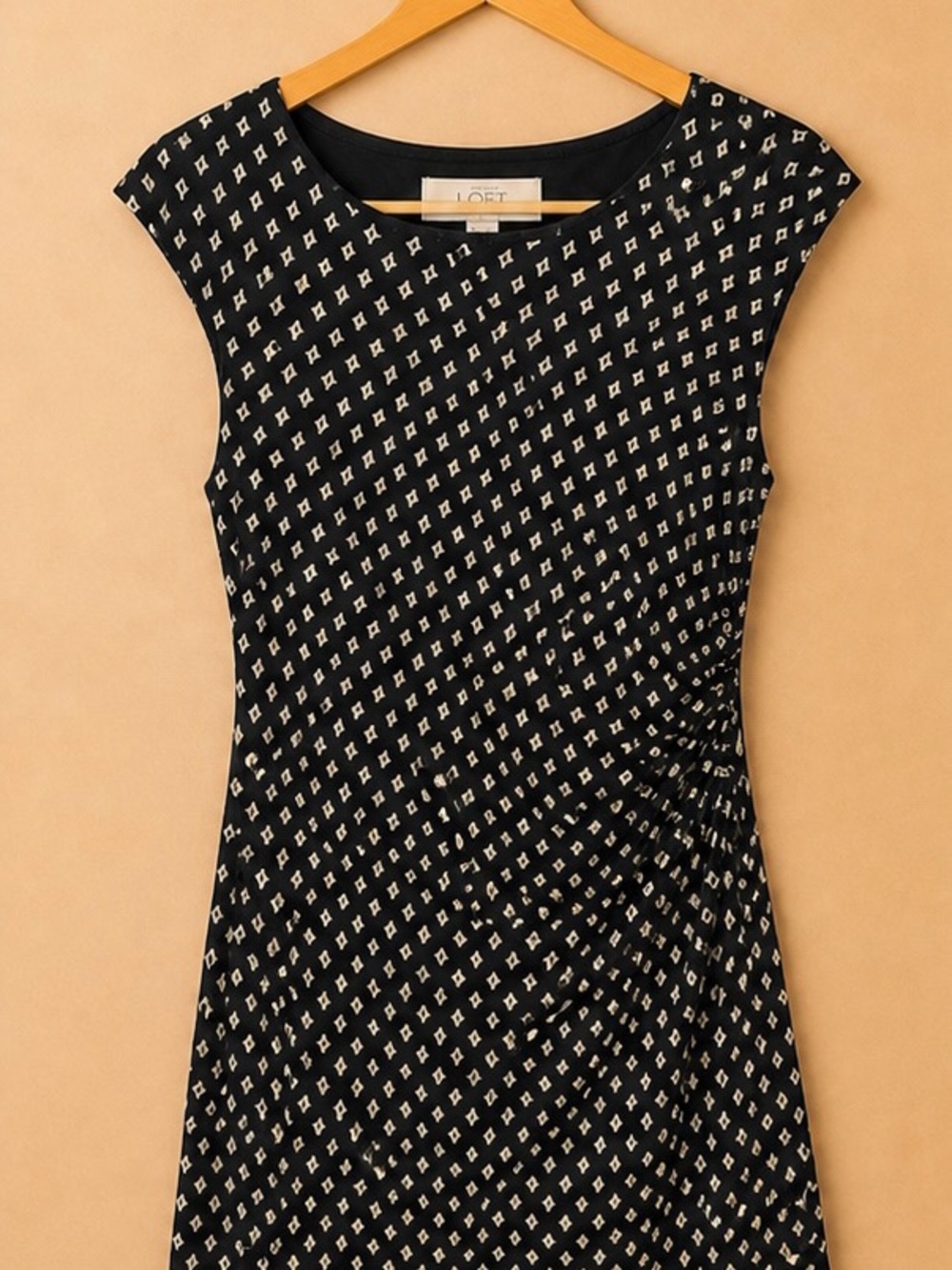 LOFT Black and Cream Printed Cap-Sleeve Tunic